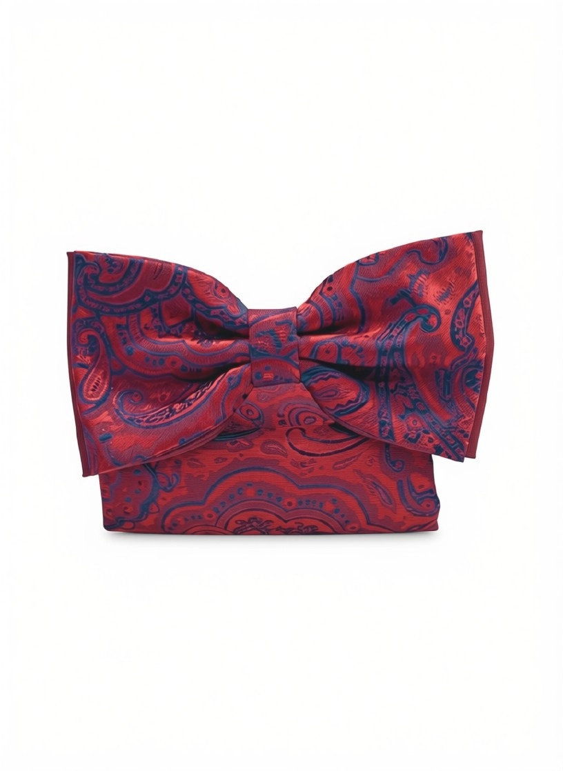 Pánsky motýlik RED NAVY PAISLEY s vreckovkou