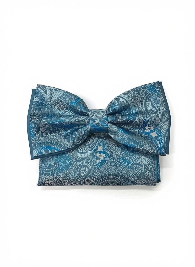 Pánsky motýlik BLUE SILVER PAISLEY s vreckovkou