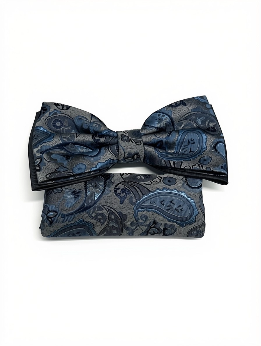 Pánsky motýlik SILVER BLUE PAISLEY s vreckovkou