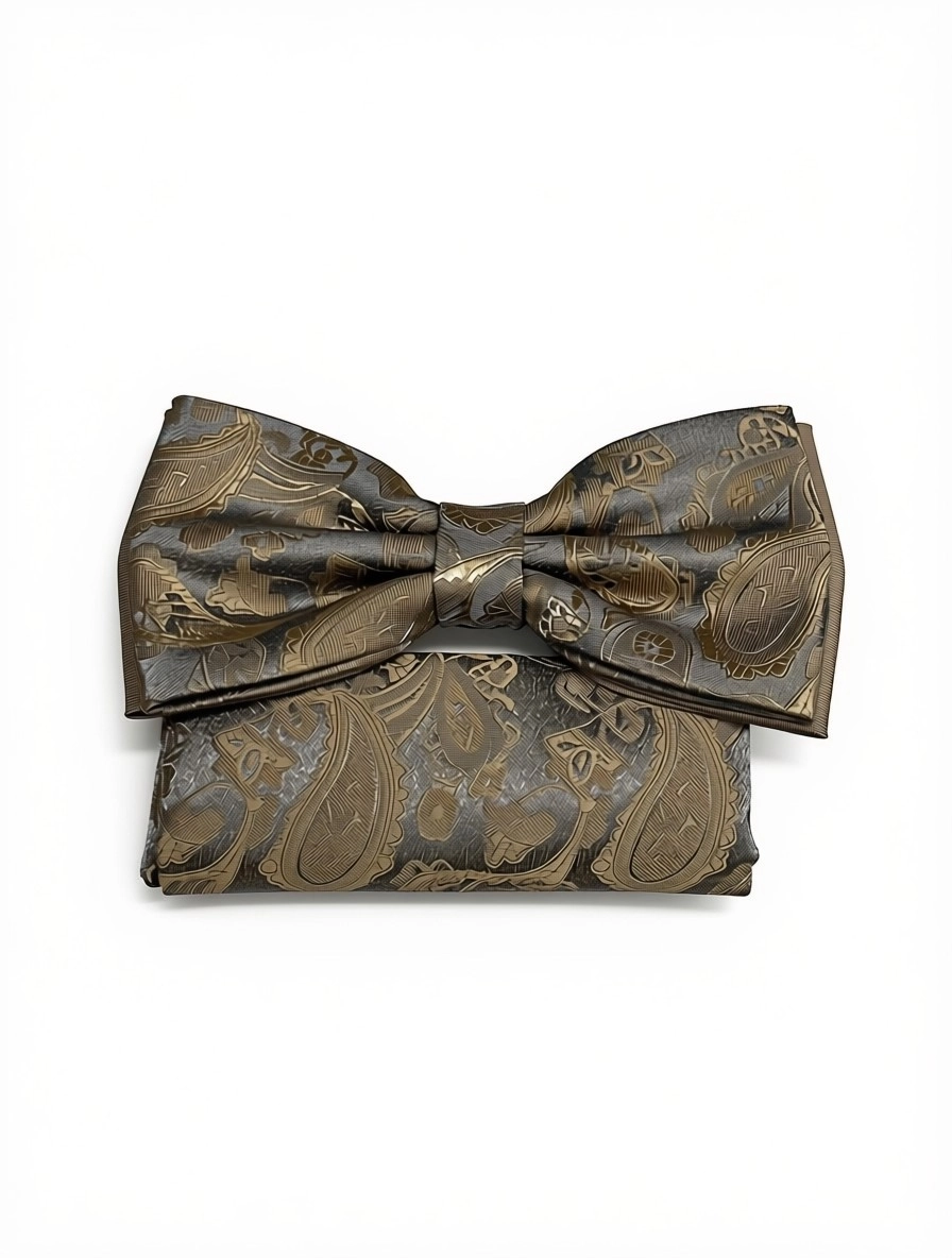 Pánsky motýlik GREY GOLD LUX s vreckovkou