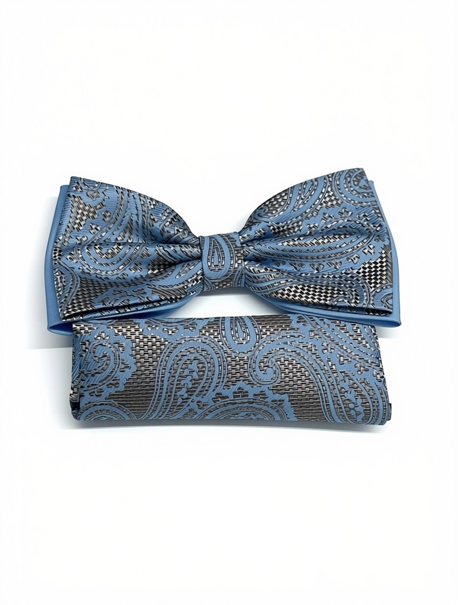Pánsky motýlik SKY SILVER PAISLEY s vreckovkou
