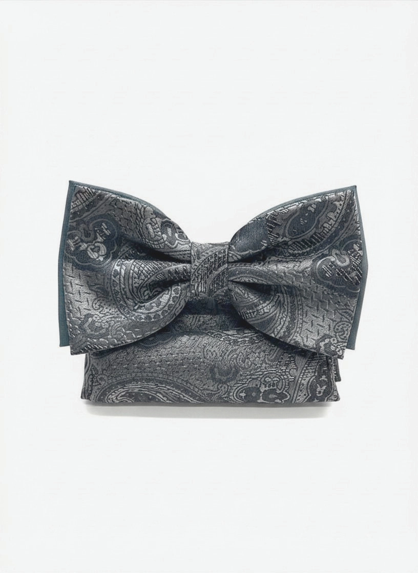 Pánsky motýlik SILVER GRAPHITE PAISLEY s vreckovkou