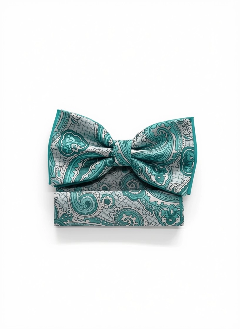 Pánsky motýlik ICE BLUE PAISLEY s vreckovkou