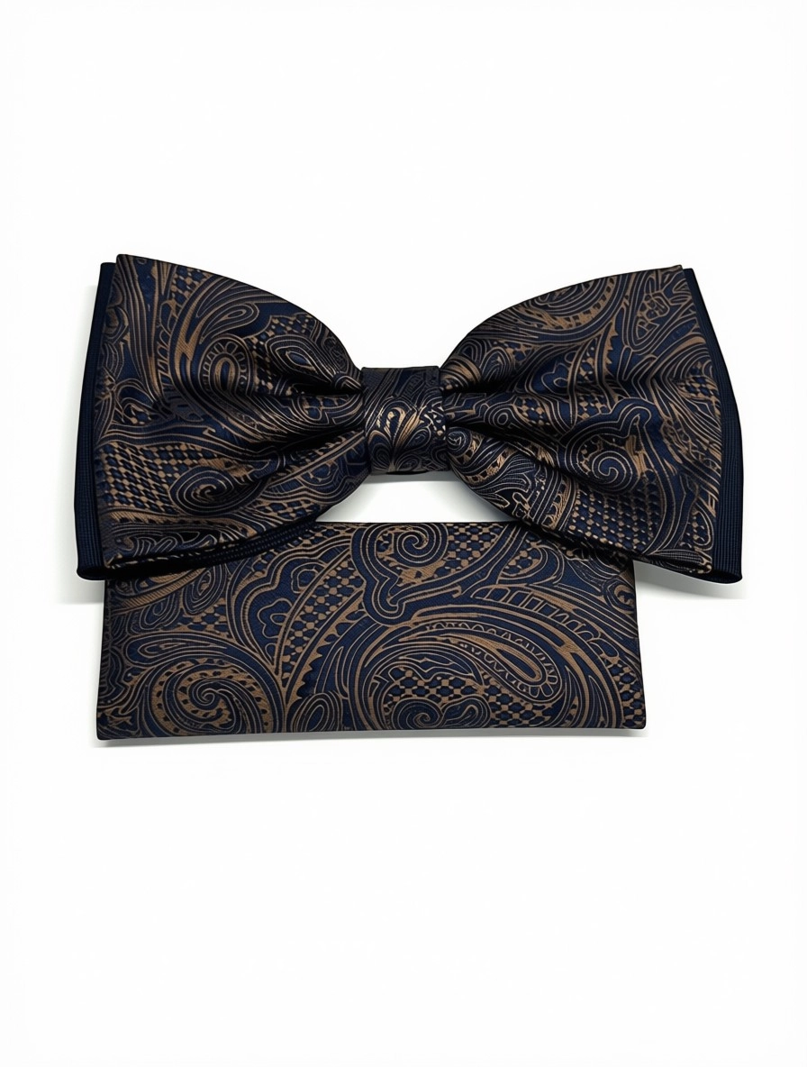 Pánsky motýlik NAVY COPPER PAISLEY s vreckovkou