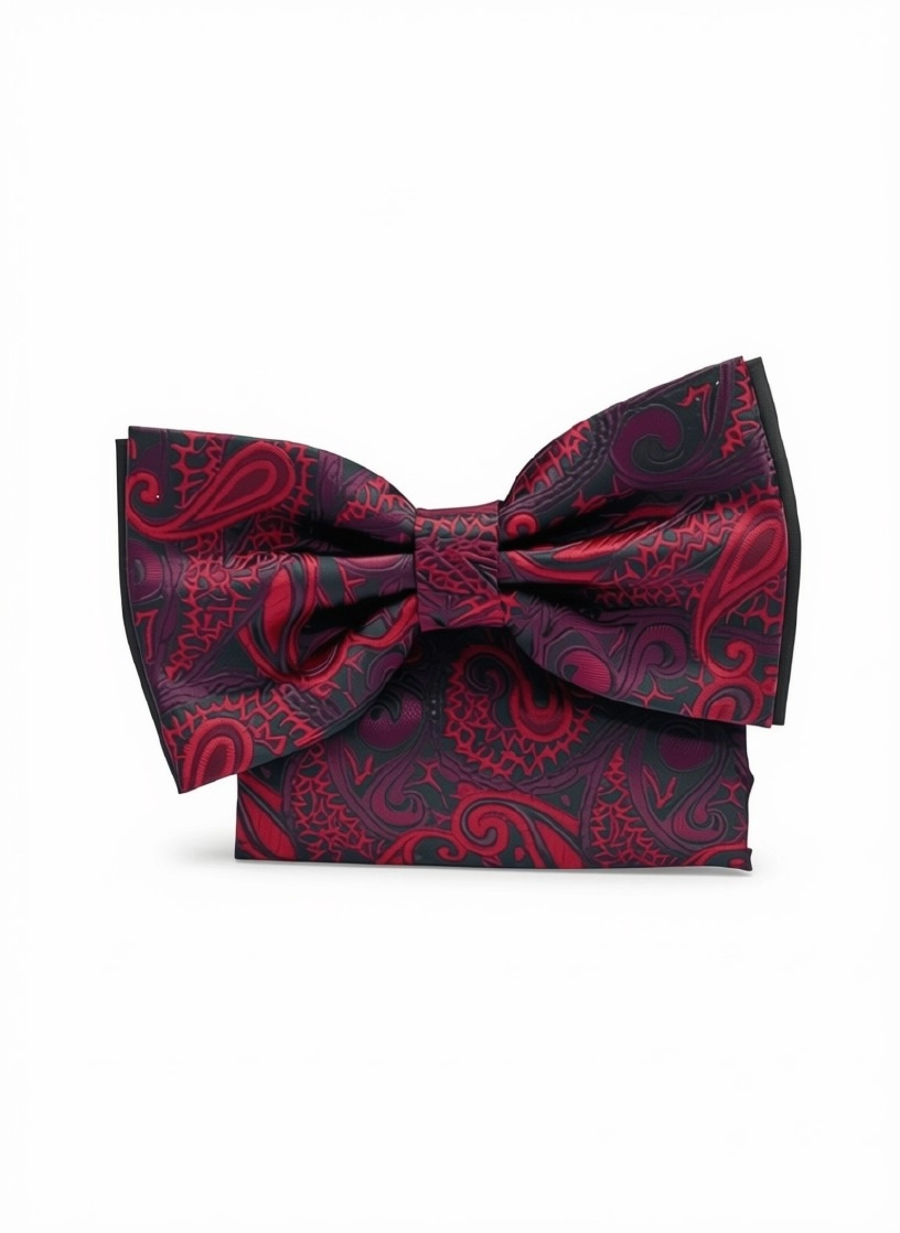Pánsky motýlik RUBY NOIR ORNAMENT s vreckovkou