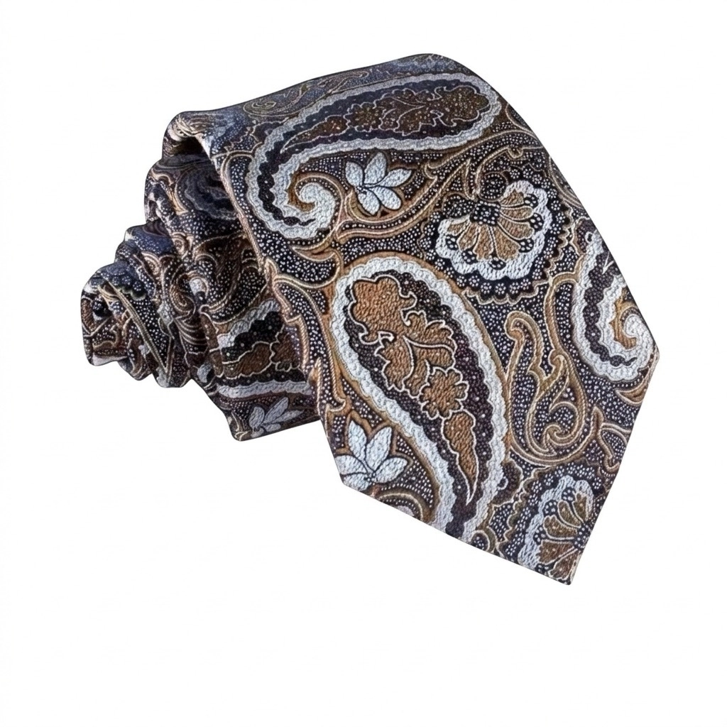 Pánska kravata BROWN CREAM PAISLEY